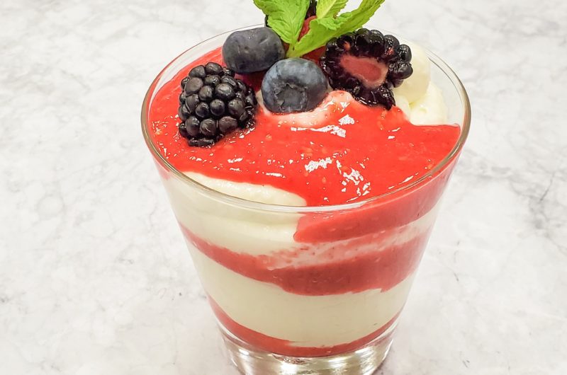Russian Cream With Raspberry Coulis