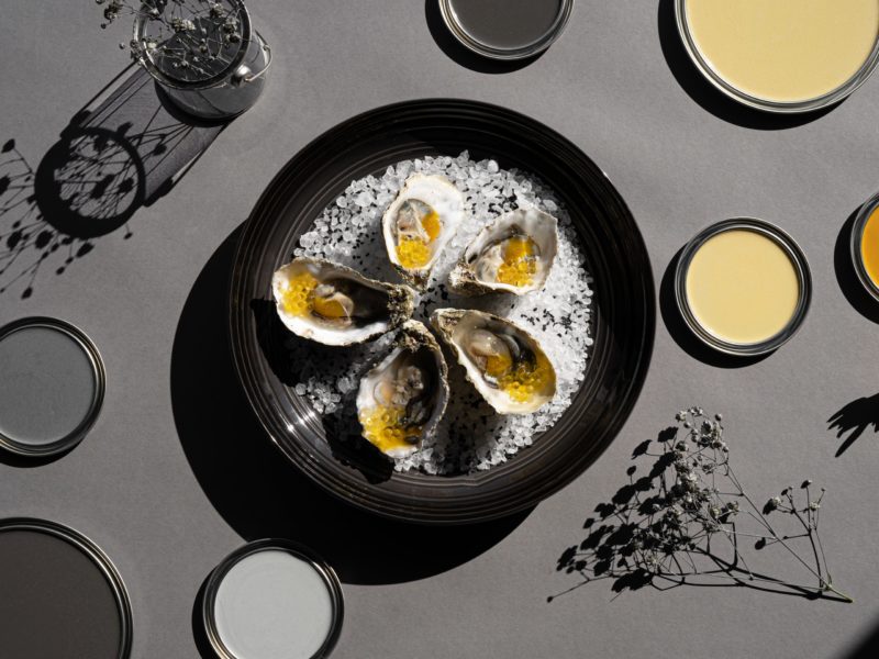 Oysters with Yellow Pepper & Passion Fruit Caviar