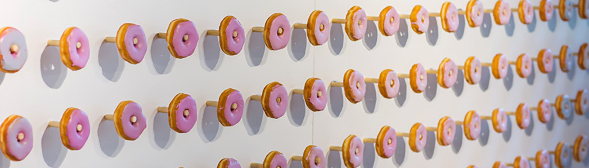 White donut Wall with donuts in a pink ombre