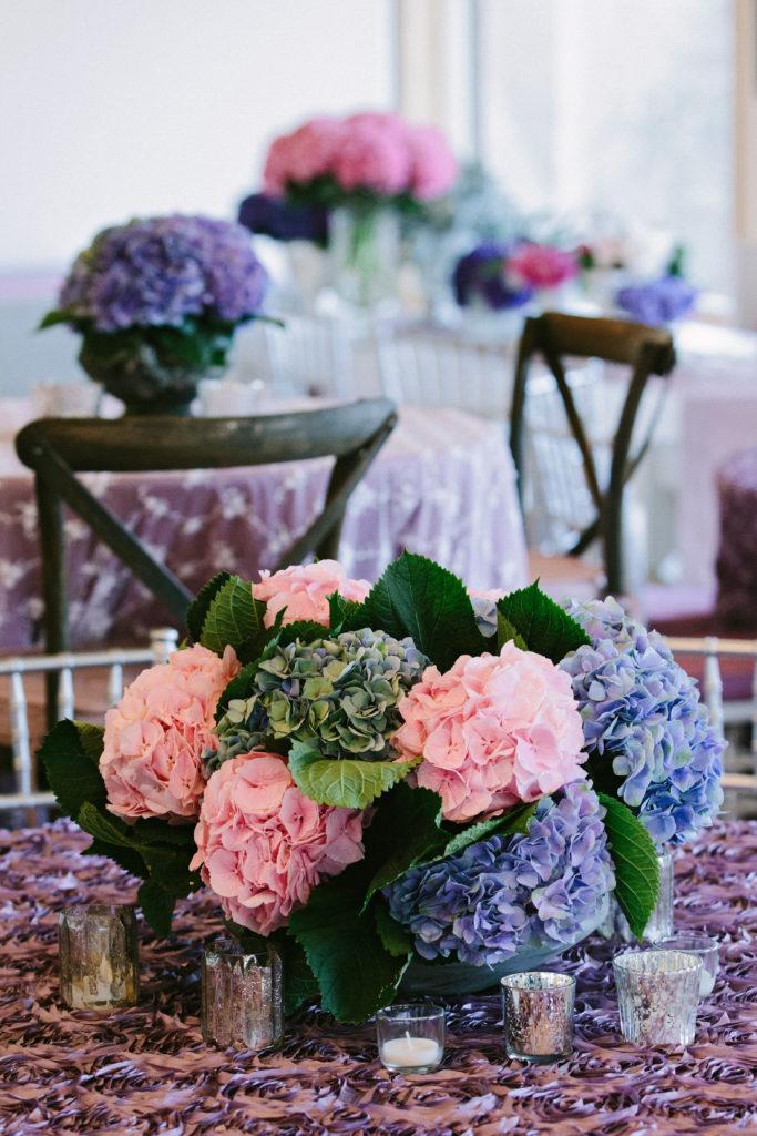 purple pink hydrangea centerpiece flower