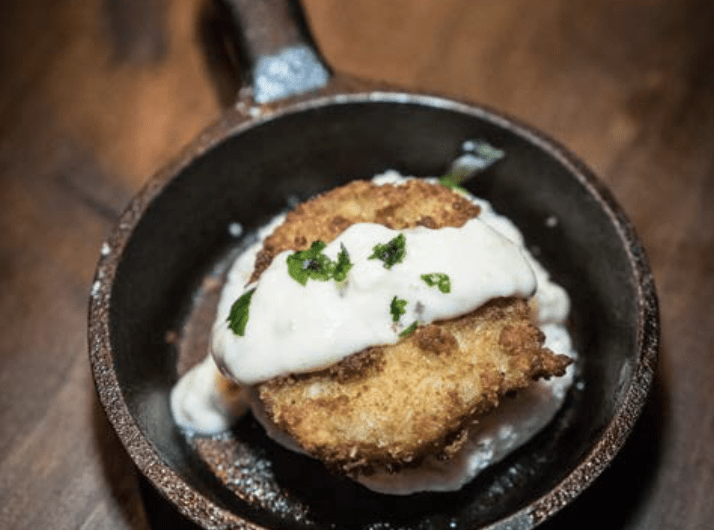 Fried Green Tomato Biscuit with zesty horseradish remoulade